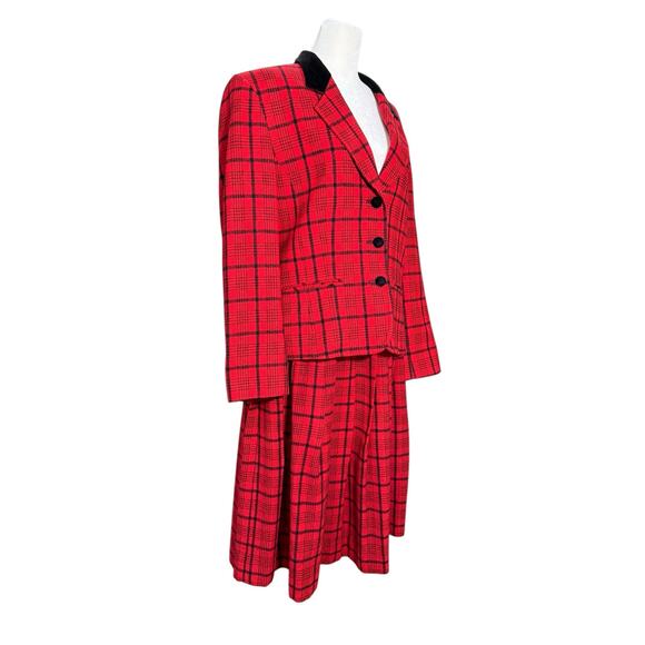 Vintage Pendleton Blazer Skirt Suit Set Women's 12 Red Plaid Tartan Wool USA 70s - Picture 8 of 16